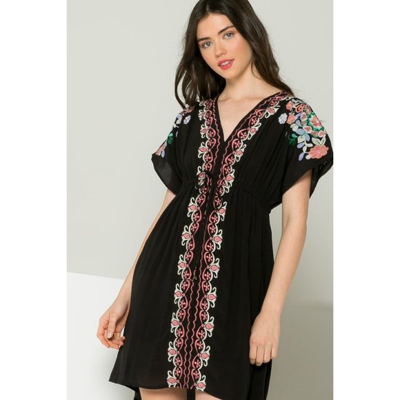 THML Dresses & Skirts - THML Embroidered Black Short Dress